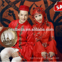 Impressionnantes appliques à manches longues tulle Robe de mariage musulmane rouge 2015